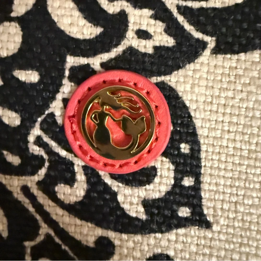 Spartina 449 Daufuskie Island Cosmetic Case Natural Black Pink Leather Trim New